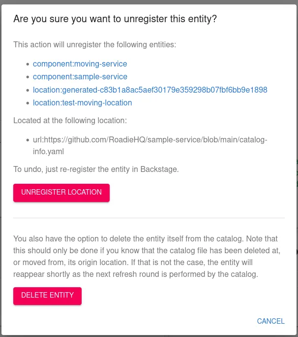 Unregister dialog popup with advanced settings open