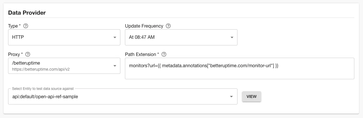 A widget which shows a connection to the better uptime APIs via the proxy