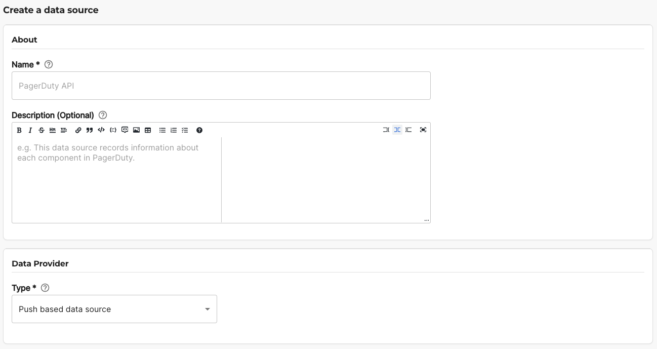 configuration for the push based data source