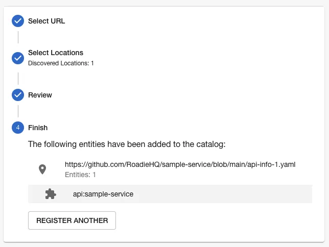 list of the entities which have been added to the catalog with the option to click and view one