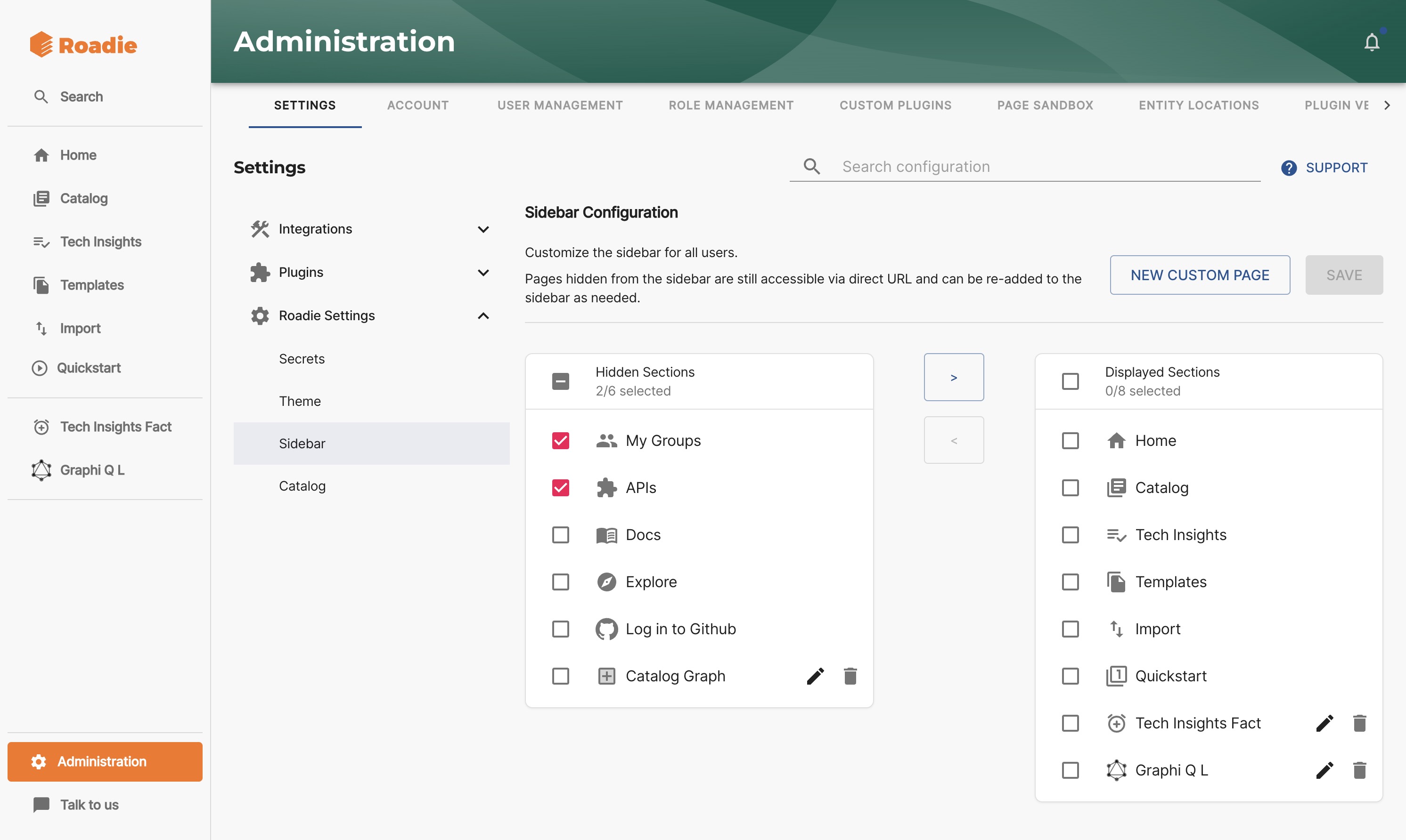 Move or delete Sidebar items