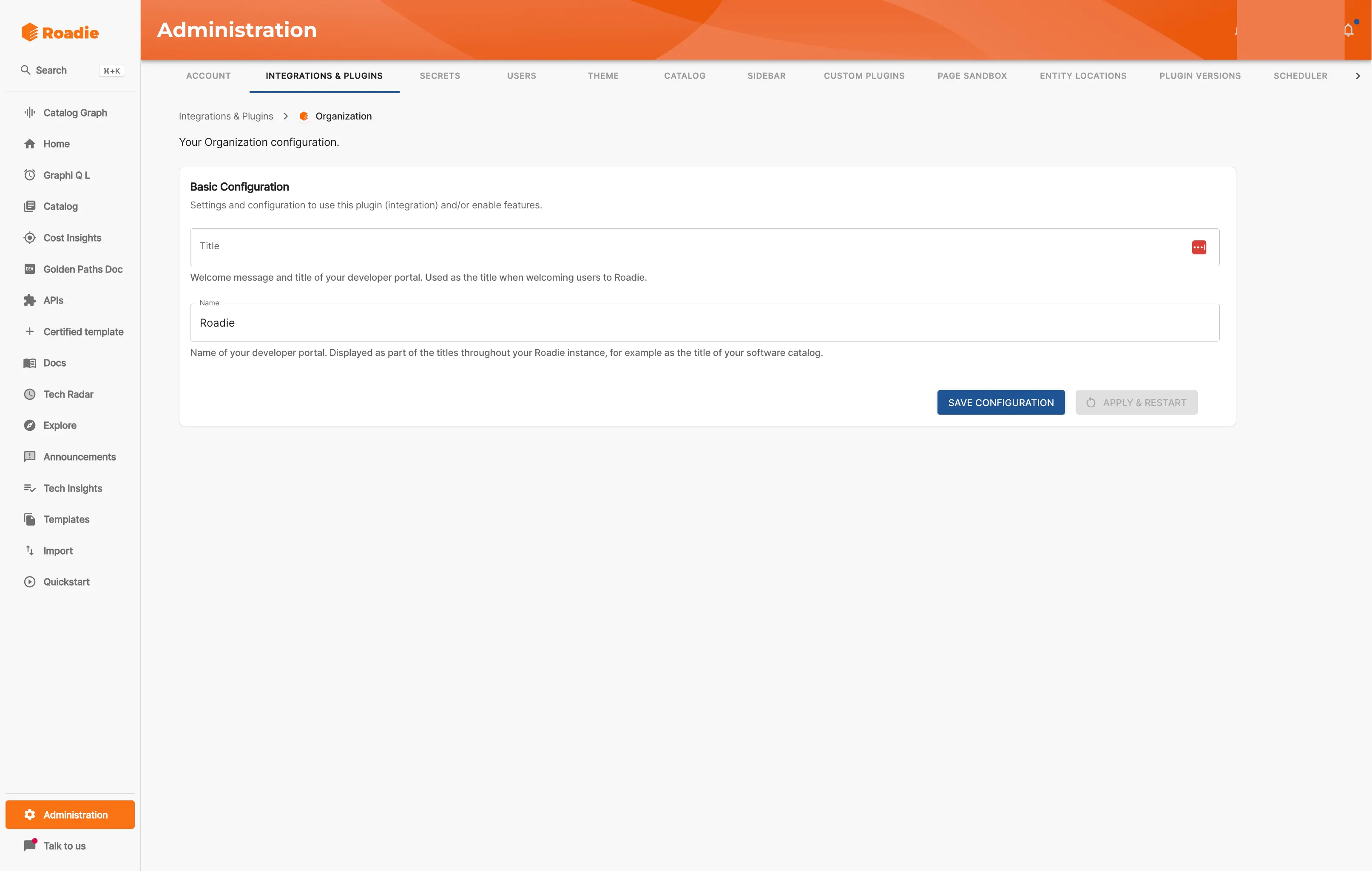 Organization Admin Area