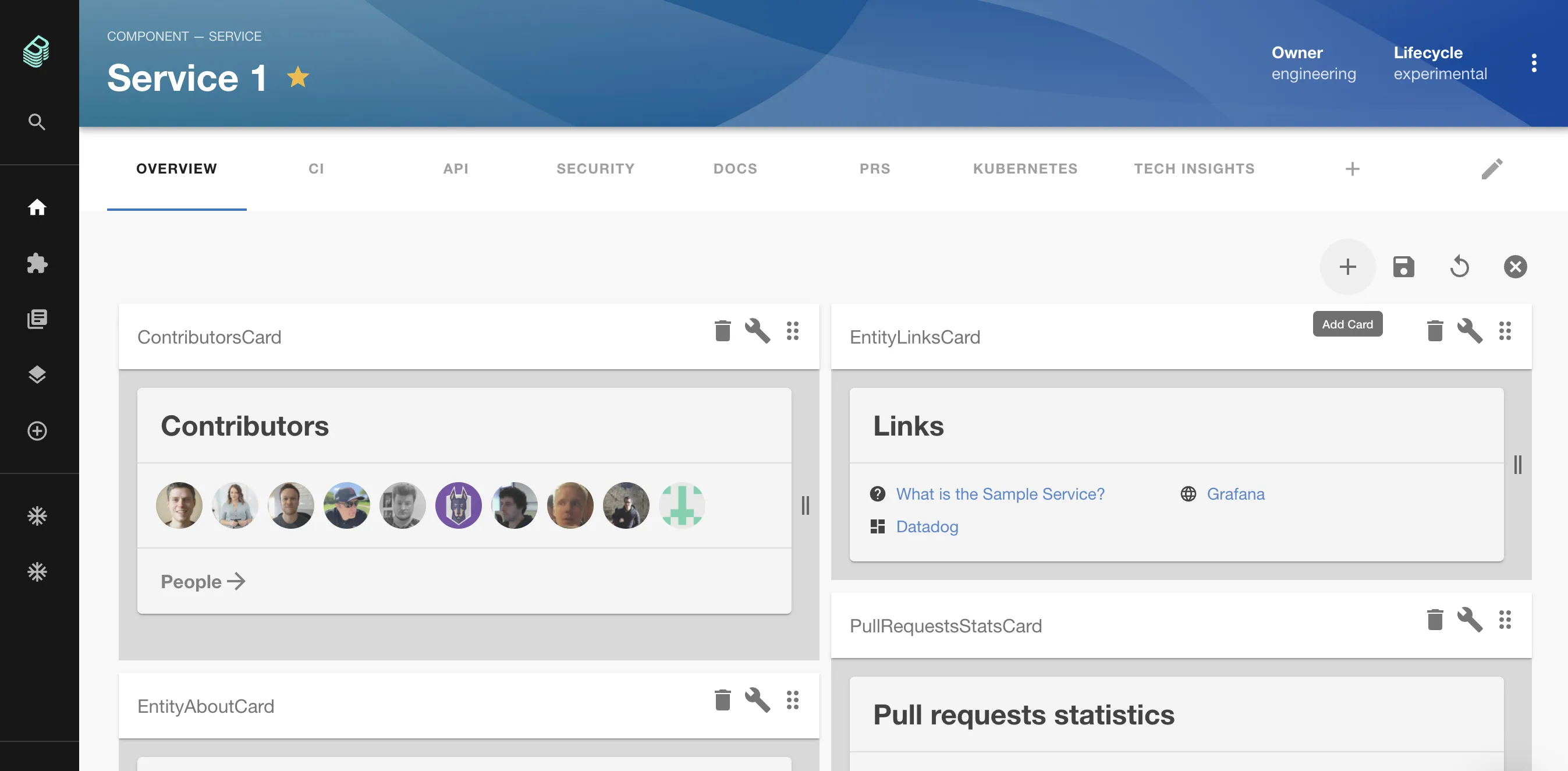 The same view with a red arrow pointing to a plus icon which has appeared in place of the gear icon