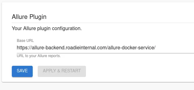 An input box indicating Allure baseurl value