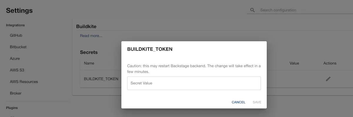 Add BUILDKITE_TOKEN in Settings Page