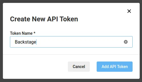 The Create API Token modal in CircleCI with an input with the name Backstage inside it