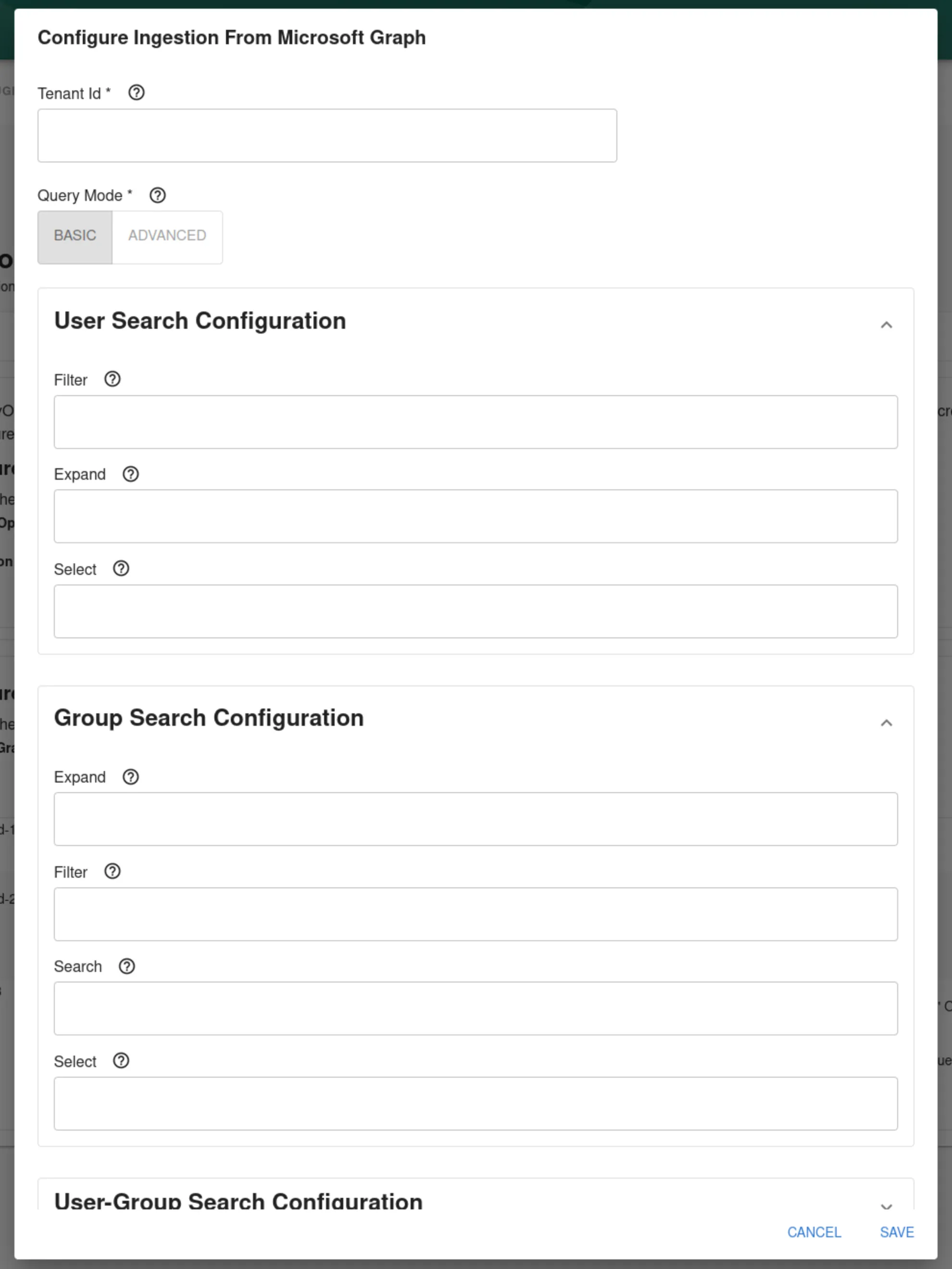 Microsoft Graph Configuration Dialog