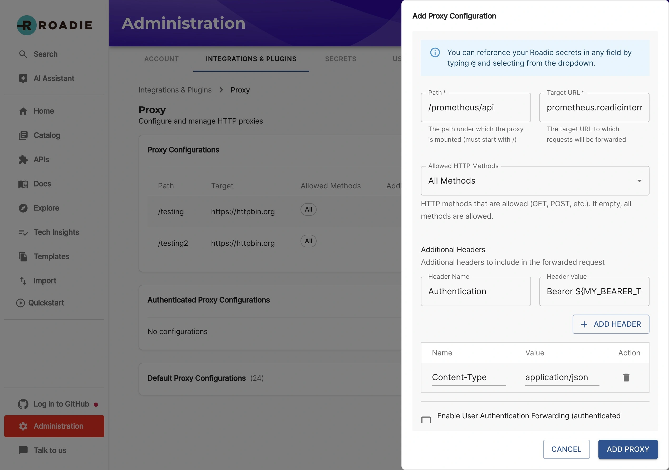 Prometheus proxy configuration