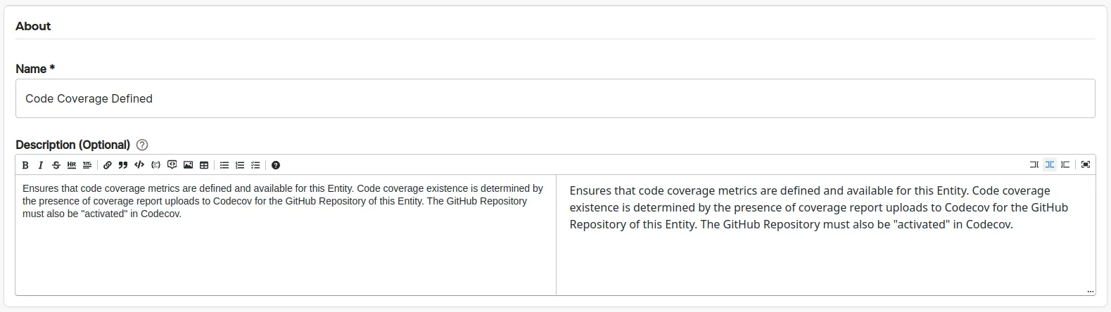 About section input fields
