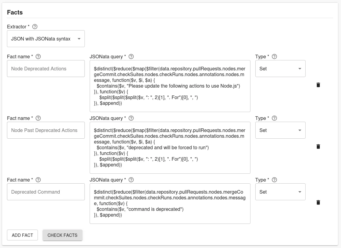 Data Facts section input fields