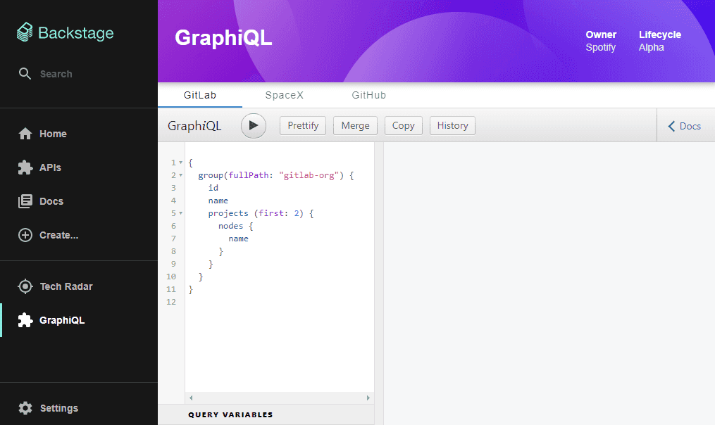 A screenshot of the GraphiQL plugin.
