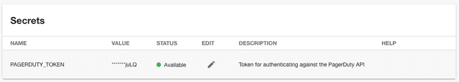A table row where the user can enter a PagerDuty auth token and save it