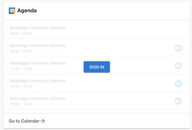 Google Calendar Backstage plugin asking the user to sign in to Google