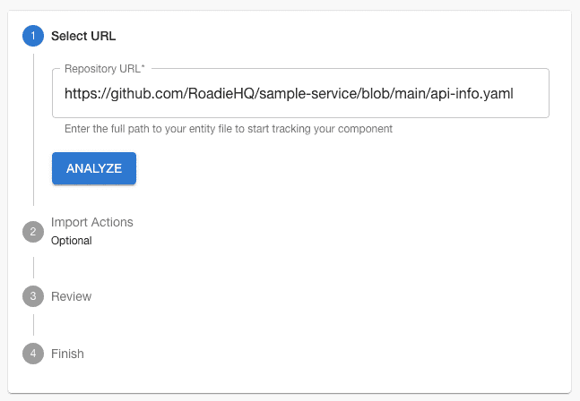 an input with a GitHub URL pasted into it. There is a button labelled analyze