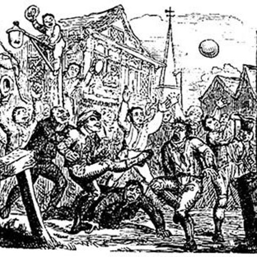 A sketch of some characters playing an early form of football
