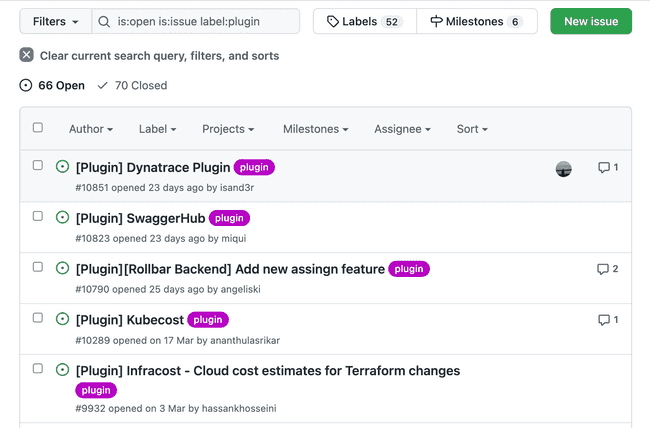 a list of GitHub issues where users are requesting plugins for tools they use