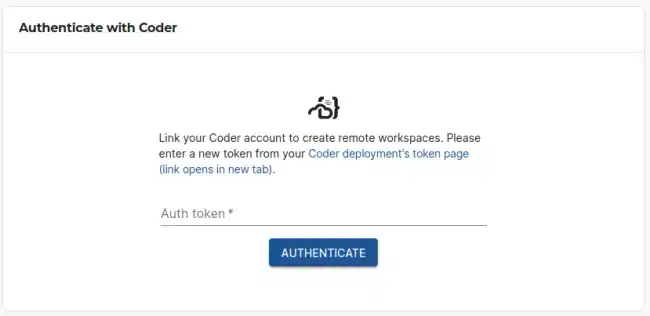 Coder plugin card with authentication request