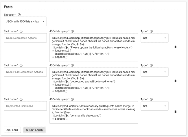 Data Facts section input fields