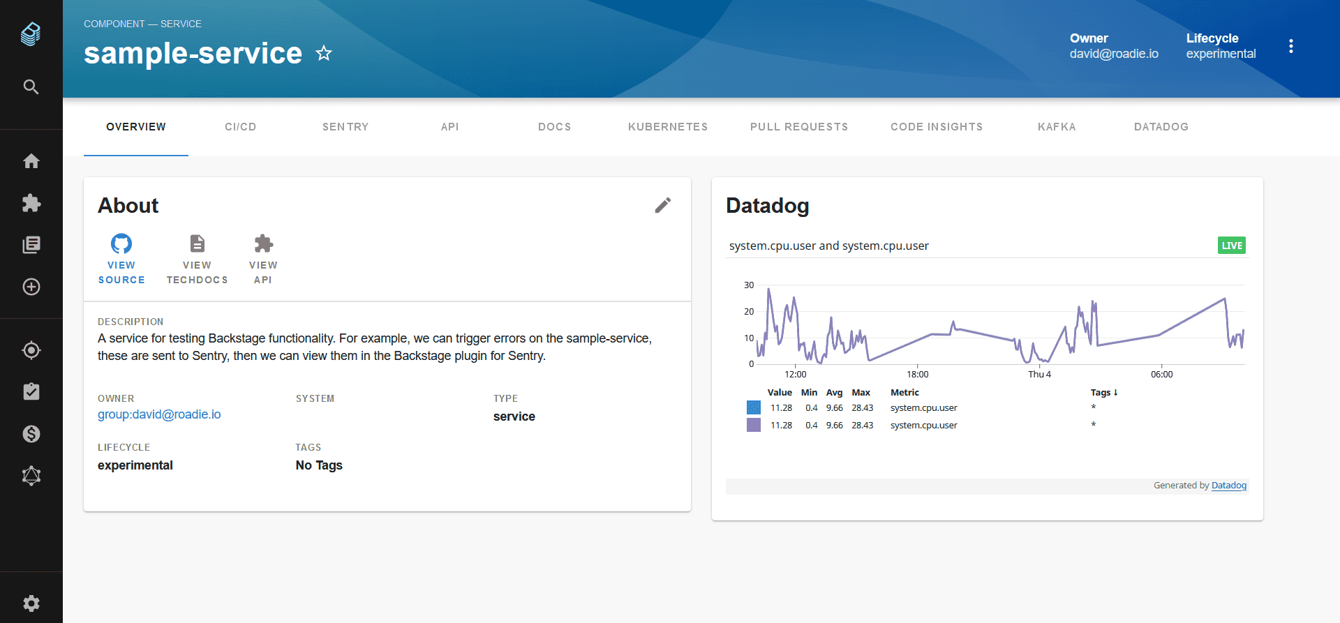A screenshot of the Datadog plugin.
